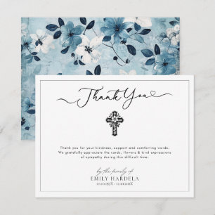 Elegant Blue Floral Thank You Card for Funerals
