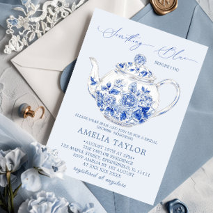 Elegant Blue Floral Toile Bridal Shower Invitation