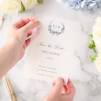 Elegant Blue Floral Toile Crest Save the Date