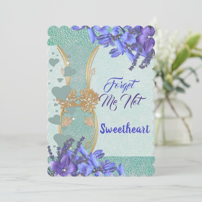  Elegant Blue Floral Vase Forget Me Not Valentine  Holiday Card (Standing Front)