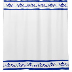 Elegant Blue Floral Vector on White Shower Curtain