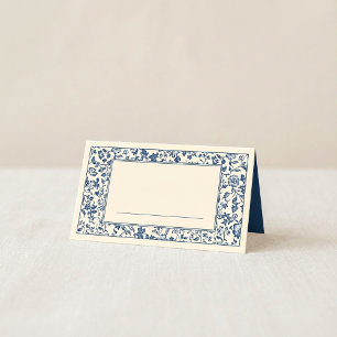 Elegant Blue Floral vintage style Border Name Place Card
