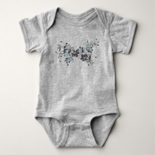 Elegant Blue Floral Watercolor Clematis Vine Baby Bodysuit