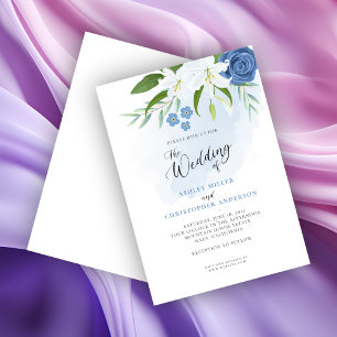 Elegant Blue Floral Watercolor  Invitation