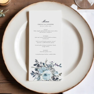 Elegant Blue Floral Watercolor Wedding Menu