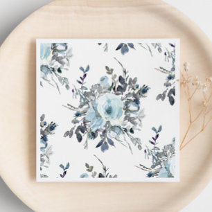 Elegant Blue Floral Watercolor Wedding Napkin
