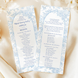 Elegant Blue Floral Watercolor Wedding Program Programme