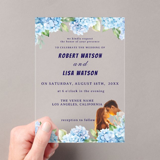 Elegant Blue Floral Wedding  Acrylic Invitations (Insitu (Handheld))