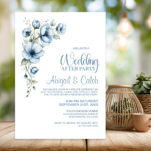 Elegant Blue Floral Wedding After Party Invitation