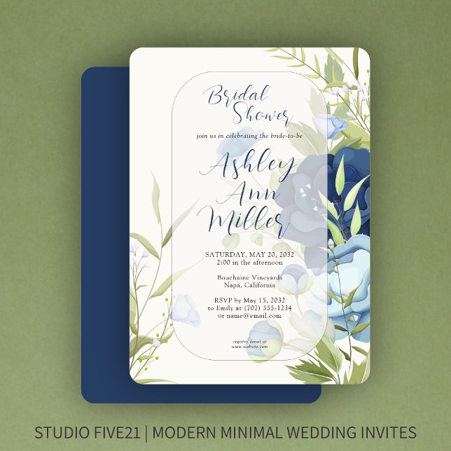 Elegant Blue Floral Wedding Bridal Shower Invitation (Creator Uploaded)