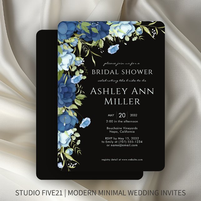 Elegant Blue Floral Wedding Bridal Shower Invitation (Creator Uploaded)