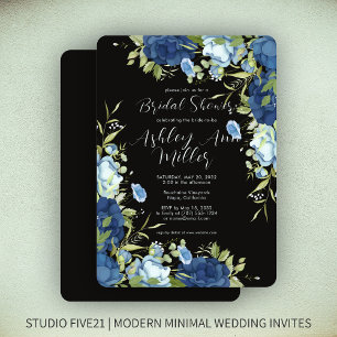Elegant Blue Floral Wedding Bridal Shower Invitation