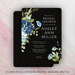 Elegant Blue Floral Wedding Bridal Shower Invitation