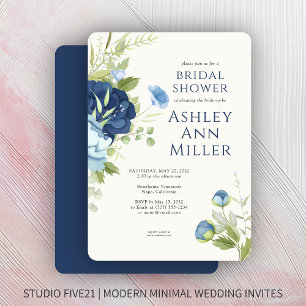 Elegant Blue Floral Wedding Bridal Shower Invitation
