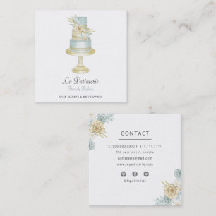 Elegant Blue Floral Wedding Cake Makers Bakery Square Business Card