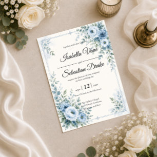 Elegant Blue Floral Wedding Design Invitation