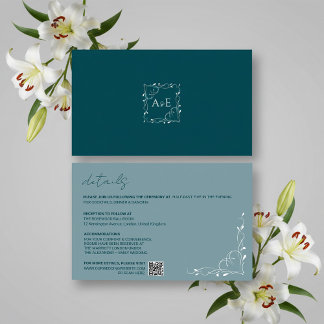 Elegant Blue Floral Wedding Details Card