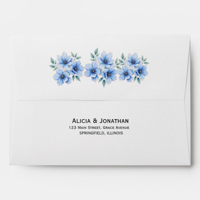 Elegant Blue Floral Wedding Envelope (Back (Top Flap))