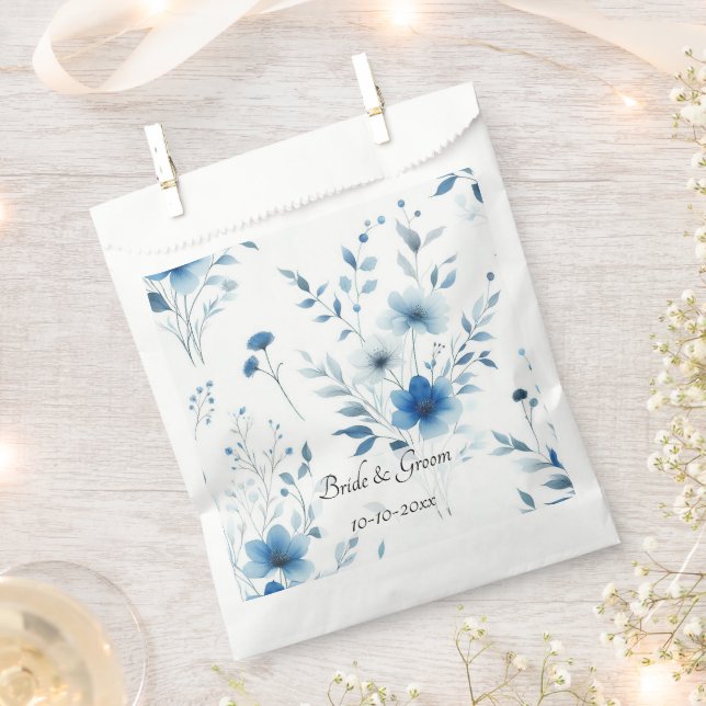 Elegant Blue Floral Wedding Favour Bags (Clipped)