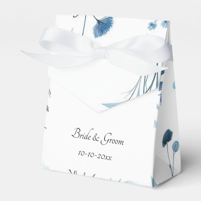 Elegant Blue Floral Wedding Favour Box (Front Side)
