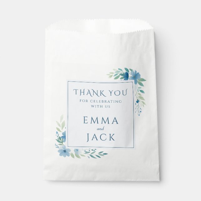 Elegant blue floral wedding gift  favour bags (Front)