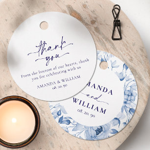 Elegant Blue Floral Wedding Gift Tag