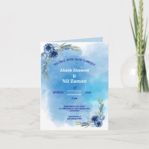 Elegant Blue Floral Wedding Invitation