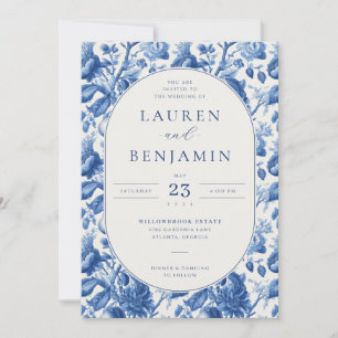 Elegant Blue Floral Wedding Invitation