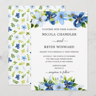 Elegant Blue Floral Wedding Invitation
