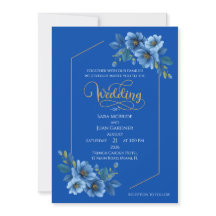 Elegant Blue Floral Wedding Invitation