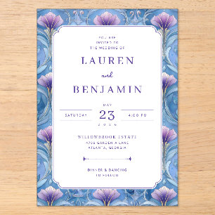 Elegant Blue Floral Wedding Invitation