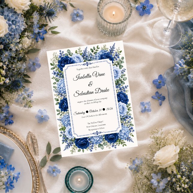 Elegant Blue Floral Wedding Invitation (Creator Uploaded)