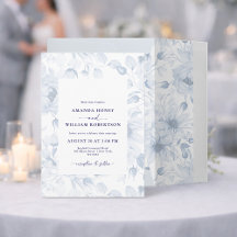 Elegant Blue Floral Wedding Invitation