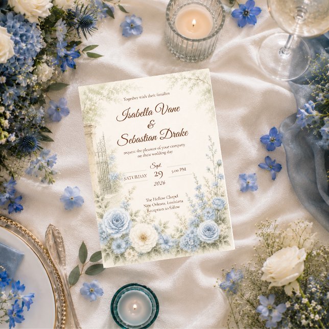 Elegant Blue Floral Wedding Invitation (Creator Uploaded)