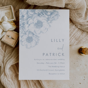 Elegant Blue Floral Wedding Invitation