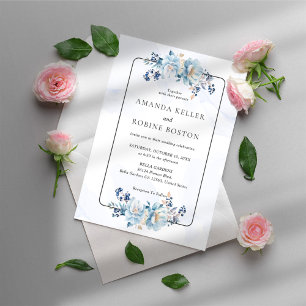 Elegant Blue Floral Wedding Invitation