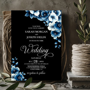 Elegant Blue Floral Wedding Invitation