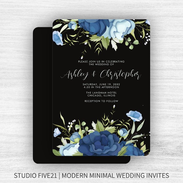 Elegant Blue Floral Wedding Invitation (Creator Uploaded)