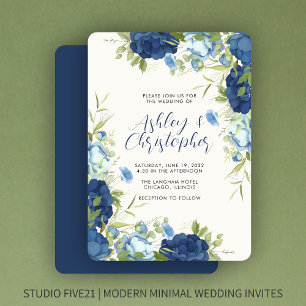Elegant Blue Floral Wedding Invitation