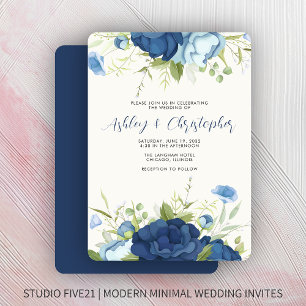 Elegant Blue Floral Wedding Invitation