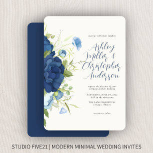 Elegant Blue Floral Wedding Invitation