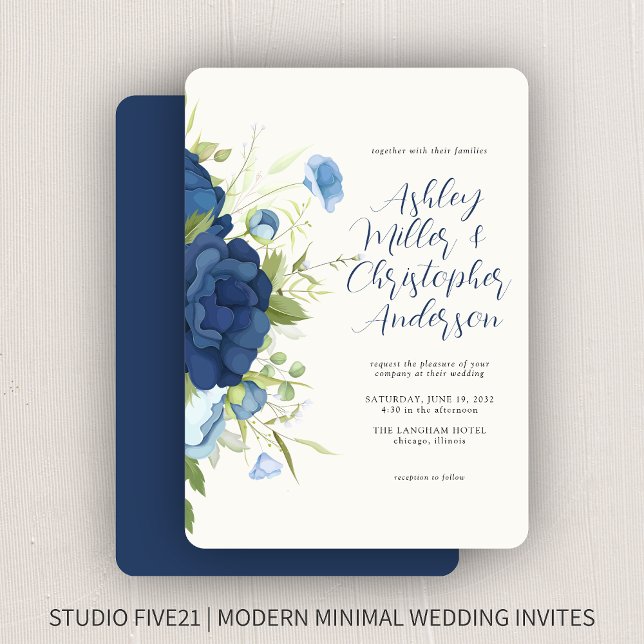 Elegant Blue Floral Wedding Invitation (Creator Uploaded)