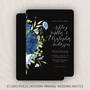Elegant Blue Floral Wedding Invitation