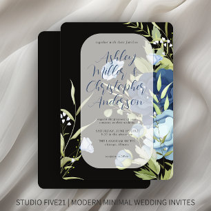 Elegant Blue Floral Wedding Invitation