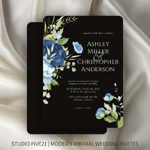 Elegant Blue Floral Wedding Invitation