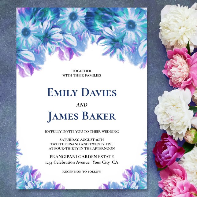 Elegant Blue Floral Wedding  Invitation (Creator Uploaded)