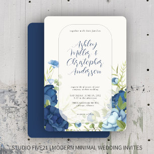 Elegant Blue Floral Wedding Invitation