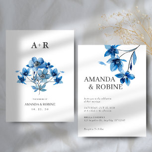 Elegant Blue Floral Wedding Invitation
