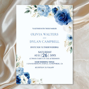 Elegant Blue Floral Wedding Invitation