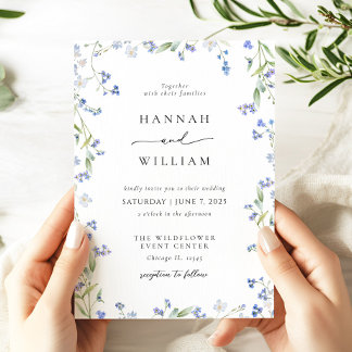 Elegant Blue Floral Wedding Invitation